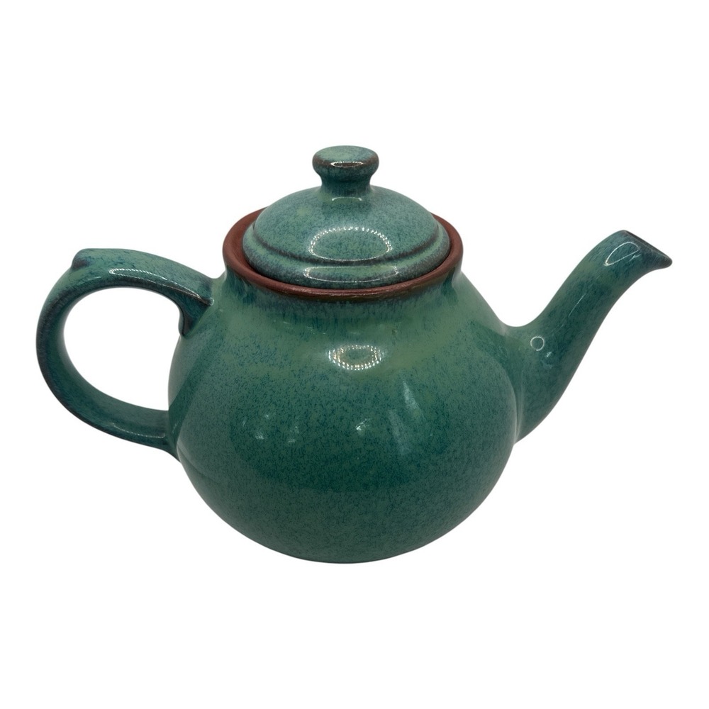 Mid Century Modern Studio Pottery Teapot Large Sage Green Teal Speckled Glaze